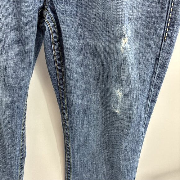 Old Navy Womens 6 Y2K Bootcut Jeans Blue Distressed Denim Painted Pocket - Picture 4 of 11